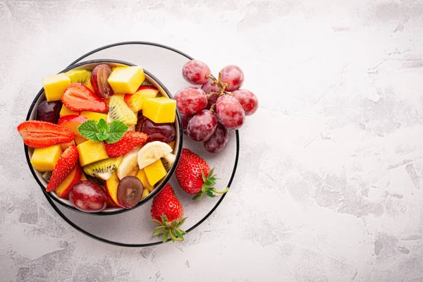 Top View Fruit Salad Bowl Copy Space — Stock Photo, Image