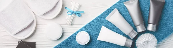 A set of hotel items for personal hygiene web banner