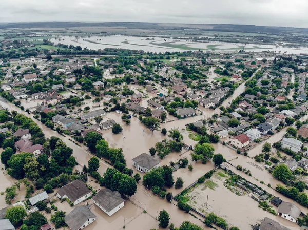 Banjir Desa Ukraina Bencana Alam Desa Halych Halaman Dan Jalan — Stok Foto