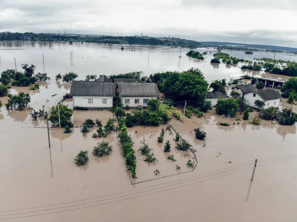 Banjir Desa Ukraina Bencana Alam Halych Jalan Dengan Pohon Pohon — Stok Foto