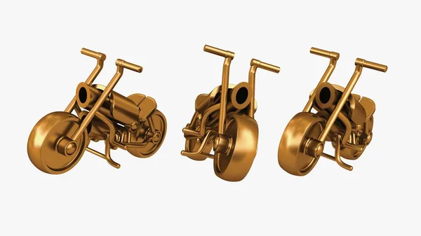 beyaz zemin üzerine altın motosiklet, 3D render izole.