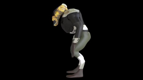 rendu 3D de personnage mutant, animé sur fond noir .