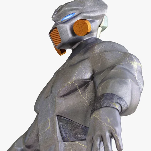 cyborg karakteri, beyaz arka plan üzerinde izole 3D çizimi.
