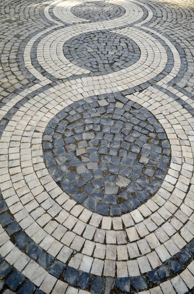 Textura Pavimento Piedra Perspectiva Piedras Blancas Negras Hacen Patrón — Foto de Stock