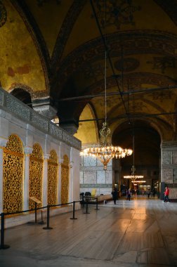 Istanbul, Türkiye - 10 Mayıs 2018: İç Aya Sofya Camii, Istanbul, Türkiye. Ayasofya'nın olduğunu eski Ortodoks Patriklik Bazilikası, daha sonra cami ve şimdi bir müze.