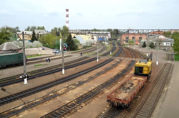 Goederentreinen Voorjaar Vracht Terminal Lviv Oekraïne Transport Industriële Concept — Stockfoto
