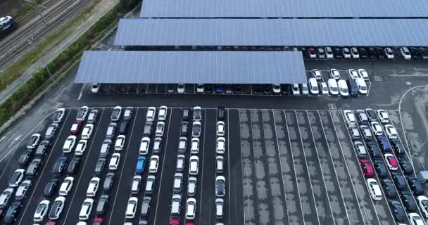 Aerial View Car Park Solar Panels — Stock Video