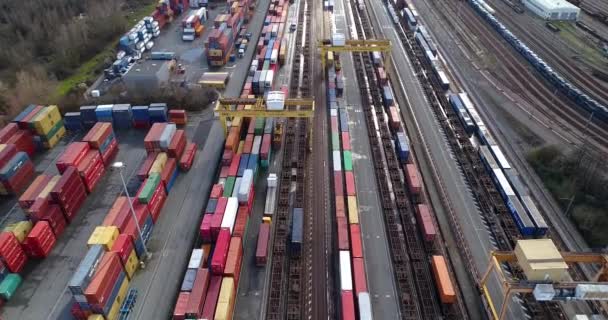 Estação Com Trens Carga Contêineres Vista Aérea — Vídeo de Stock