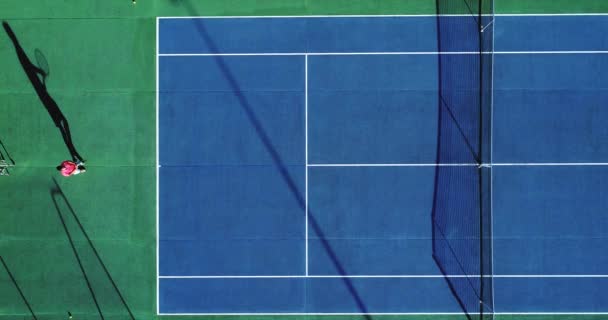 Tennis Player Aerial View — Stock Video