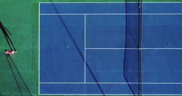 Tennis Player Aerial View — Stock Video