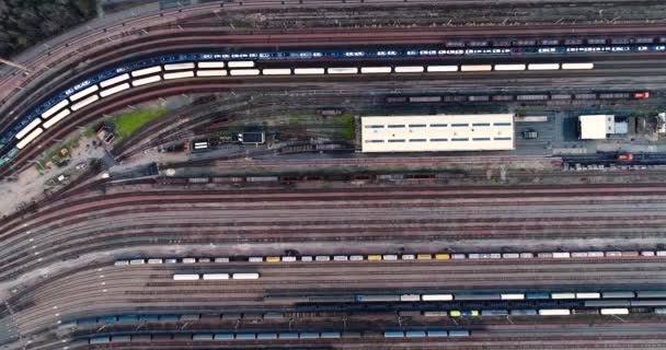 Gare Avec Trains Marchandises Conteneurs Vue Aérienne — Video