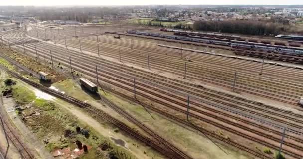 Station Freight Trains Containers Aerial View — Stock Video