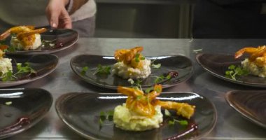 bir gurme restoranda karides risotto
