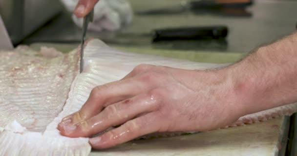 Peixe Cortado Pregado Por Grande Chef — Vídeo de Stock