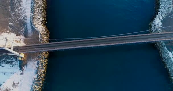Aerial View Bridge Frozen River Iceland — Stock Video