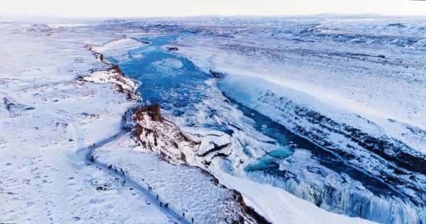 Waterfall Aerial View Iceland — Stock Video