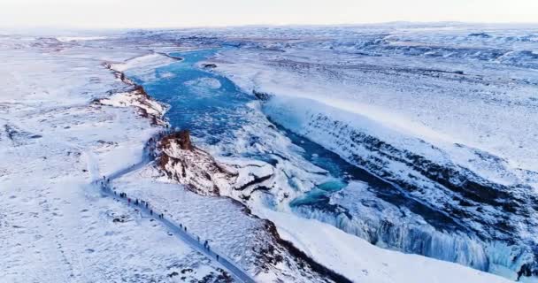 Waterfall Aerial View Iceland — Stock Video