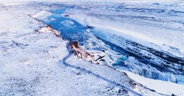Waterfall Aerial View Iceland — Stock Video