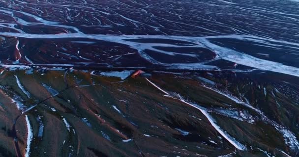 Zamrzlou Řeku Letecký Pohled Island — Stock video