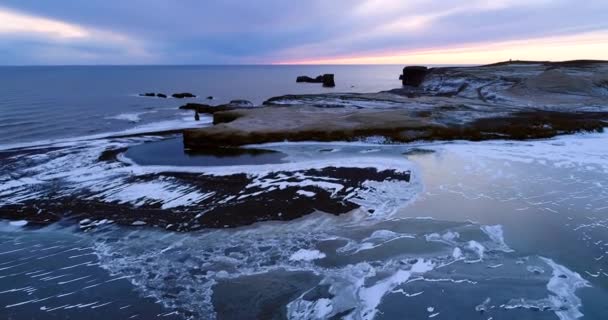 Zonsondergang Zee Landschap Luchtfoto — Stockvideo