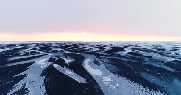 Bevroren Rivier Luchtfoto Ijsland — Stockvideo