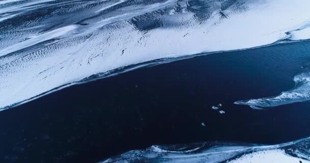 Frozen River Aerial View Iceland — Stock Video