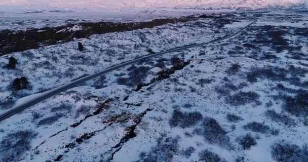 Weg Winter Luchtfoto Ijsland — Stockvideo