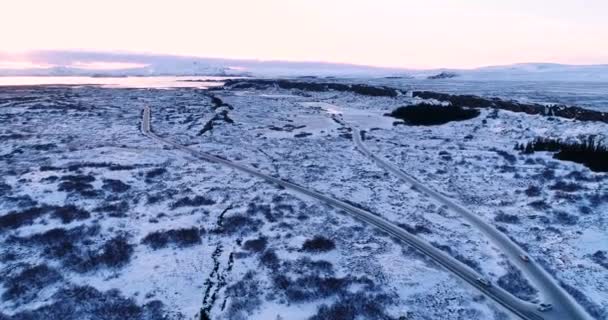 Voiture Sur Route Hiver Vue Aérienne — Video