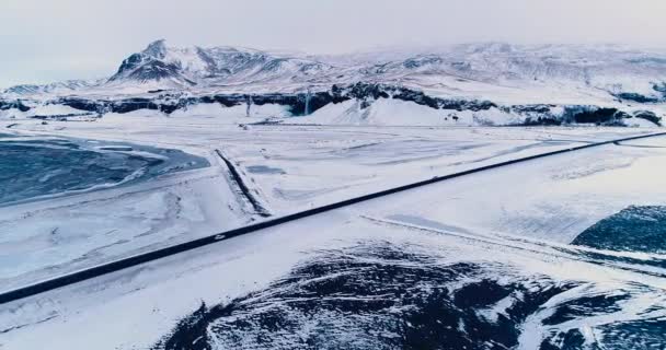 Auto Weg Winter Luchtfoto — Stockvideo