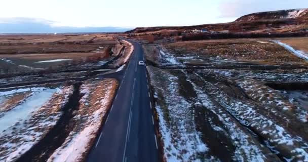 Car Road Winter Aerial View — Stock Video