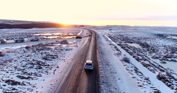 Carro Estrada Inverno Vista Aérea — Vídeo de Stock