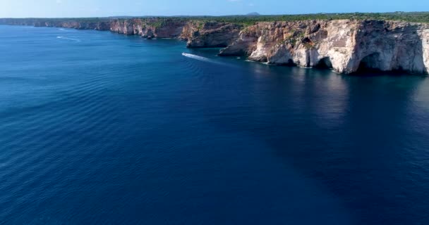 Cliff Spanish Coast Motor Boat — Stock Video