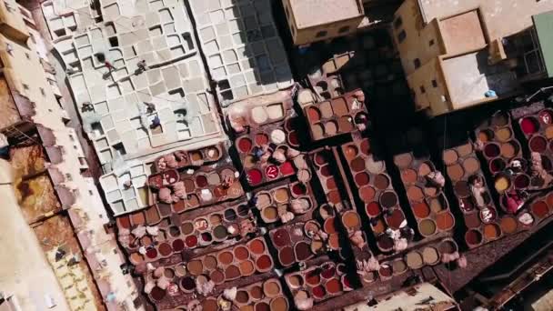 Leerlooierij Gezien Vanuit Lucht Stad Van Fez Marokko — Stockvideo