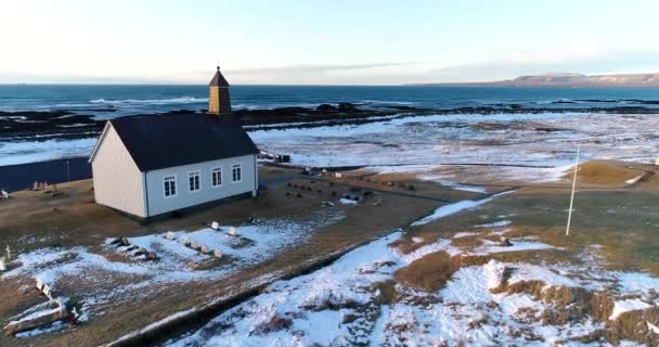 Igreja Vista Aérea Islândia — Vídeo de Stock