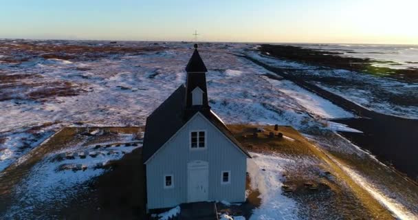 Church Aerial View Iceland — Stock Video