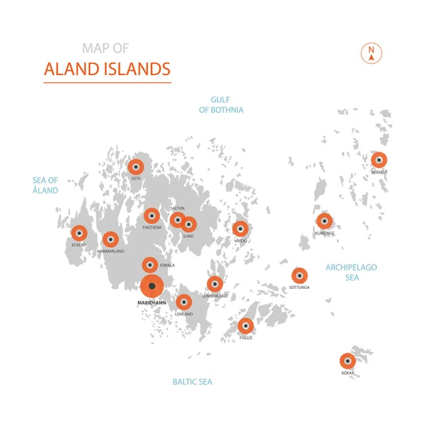 Vetor Estilizado Aland Islands Mapa Mostrando Grandes Cidades Capital Mariehamn —  Vetores de Stock
