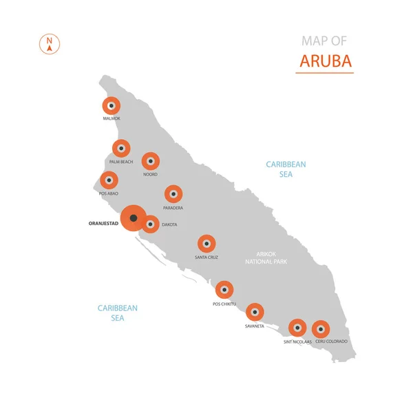 Vetor Estilizado Aruba Mapa Mostrando Grandes Cidades Capital Oranjestad —  Vetores de Stock