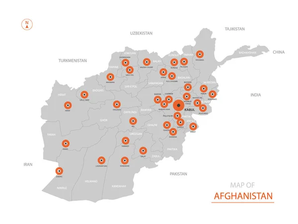 Carte Vectorielle Stylisée Afghanistan Montrant Les Grandes Villes Capitale Kaboul — Image vectorielle