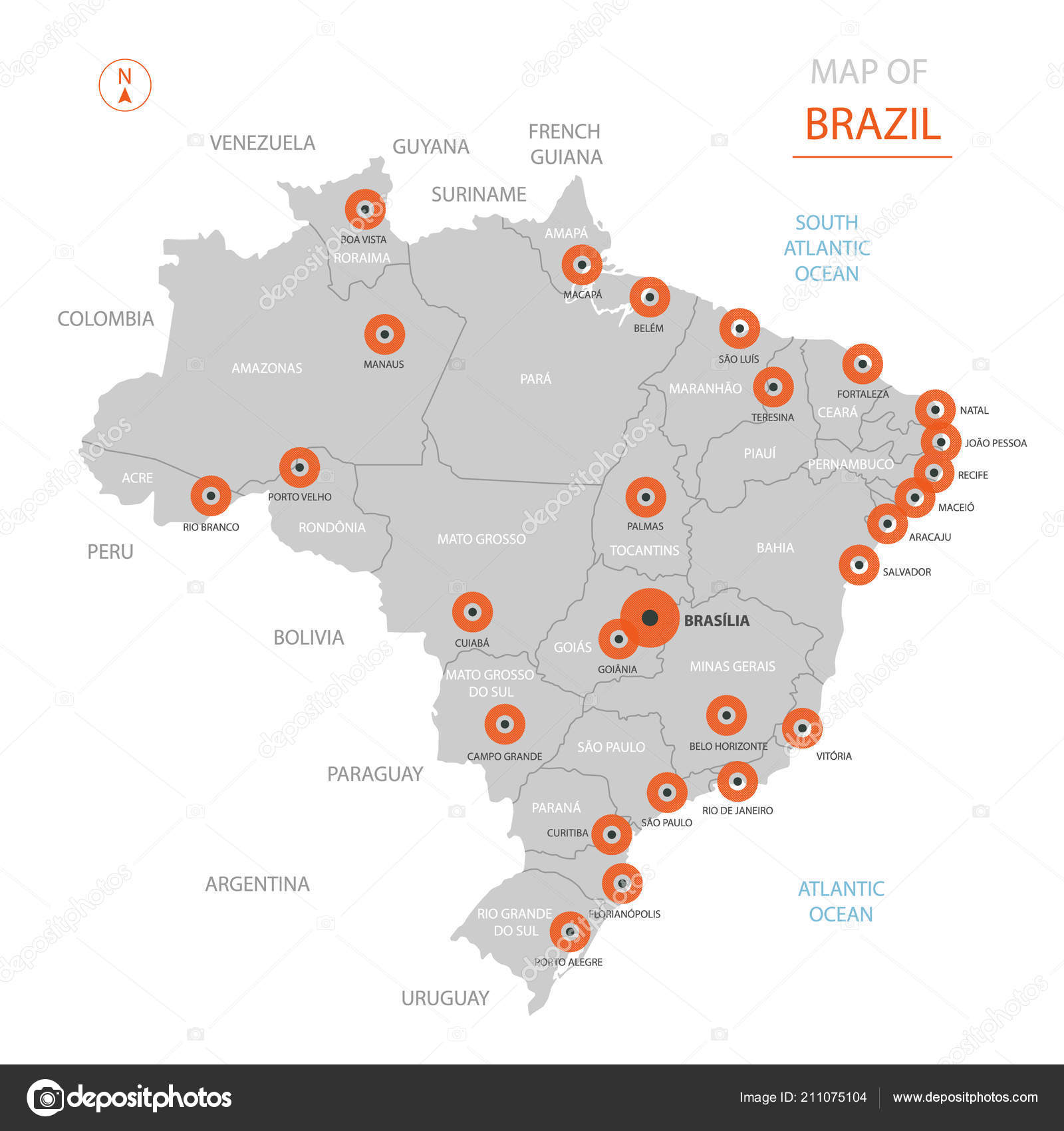 Brazil Locator Map - Country And Capital City Brasilia. Map Of