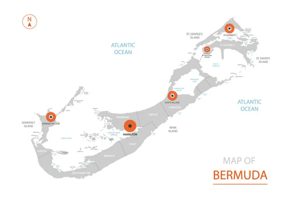 Mapa Estilizado Das Bermudas Vetoriais Mostrando Grandes Cidades Capital Hamilton —  Vetores de Stock