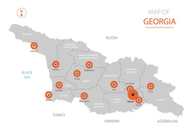 Stilize vektör Georgia göster büyük şehirler, başkent Tbilisi, yönetim birimleri ve ülke sınırları gösteren