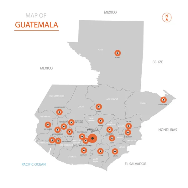 Stylized Vector Guatemala Map Showing Big Cities Capital Guatemala City — Stock Vector