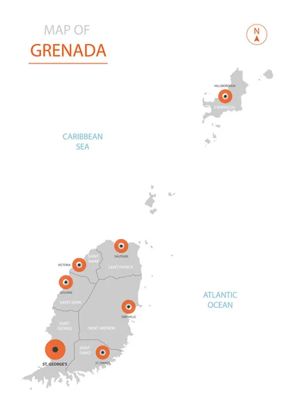 Vetor Estilizado Mapa Granada Mostrando Grandes Cidades Capital São Jorge —  Vetores de Stock
