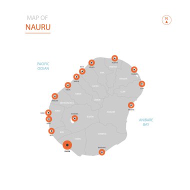 Stilize vektör Nauru Haritası gösteren büyük şehirler, sermaye Yaren, üst düzey idari birimleri.