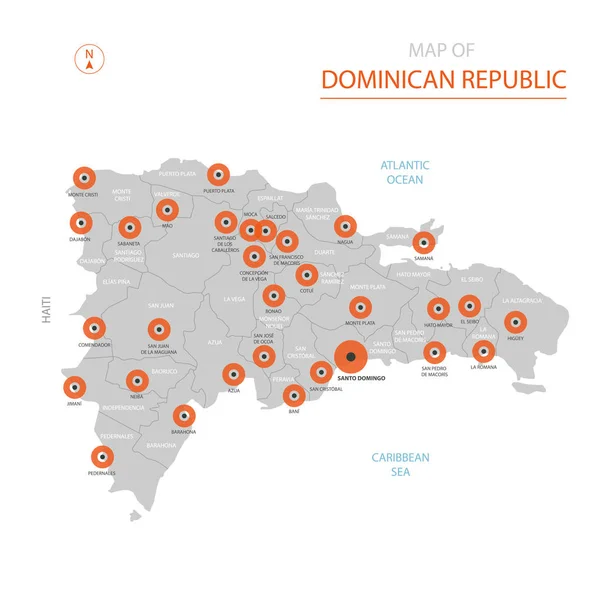 Vetor Estilizado República Dominicana Mapa Mostrando Grandes Cidades Capital Santo —  Vetores de Stock