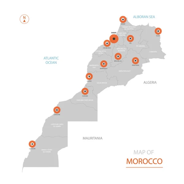 Vector Estilizado Marruecos Mapa Mostrando Grandes Ciudades Capital Rabat Divisiones — Archivo Imágenes Vectoriales