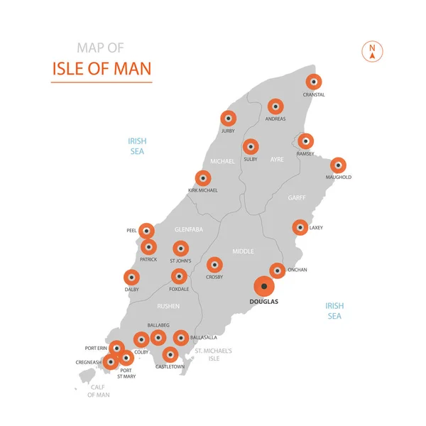 Vetor Estilizado Mapa Ilha Man Mostrando Grandes Cidades Capital Douglas —  Vetores de Stock