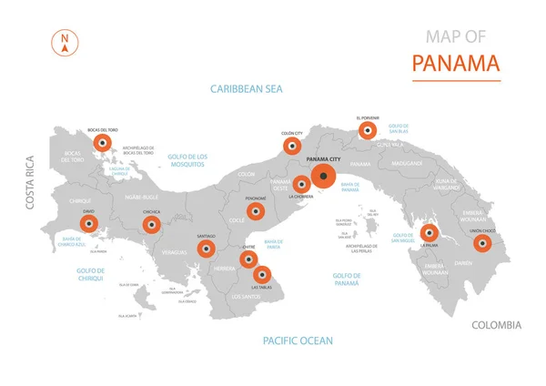 Stylizowane Wektor Panama Mapa Pokazuje Duże Miasta Stolicy Panama City — Wektor stockowy