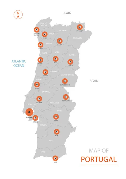 Vetores de Mapa Do Vetor De Portugal Mapa Do País Com Divisão
