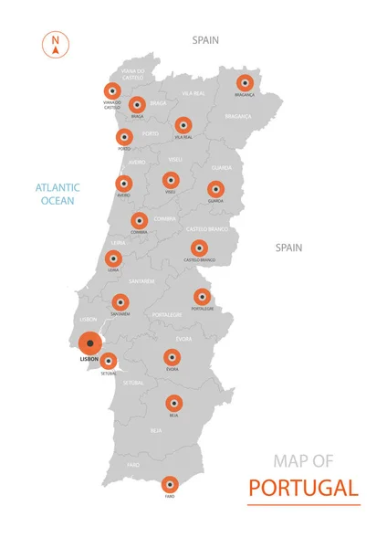 Portugal Mapa Divisões Administrativas e Estradas imagem vetorial